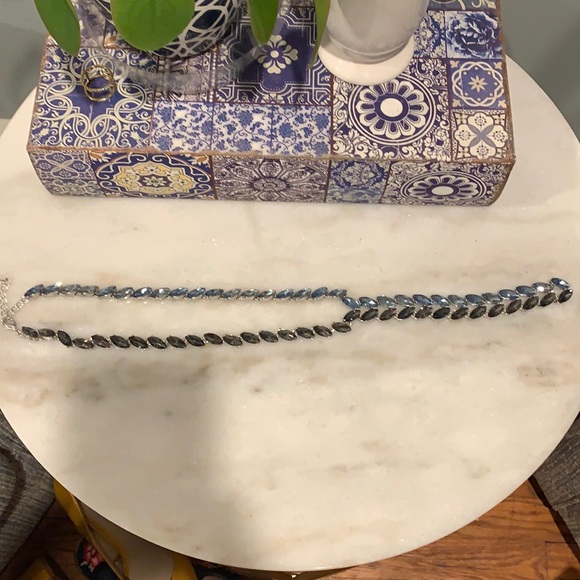 BaubleBar silver Y shaped necklace with blue and dark grey jewels - Picture 1 of 5